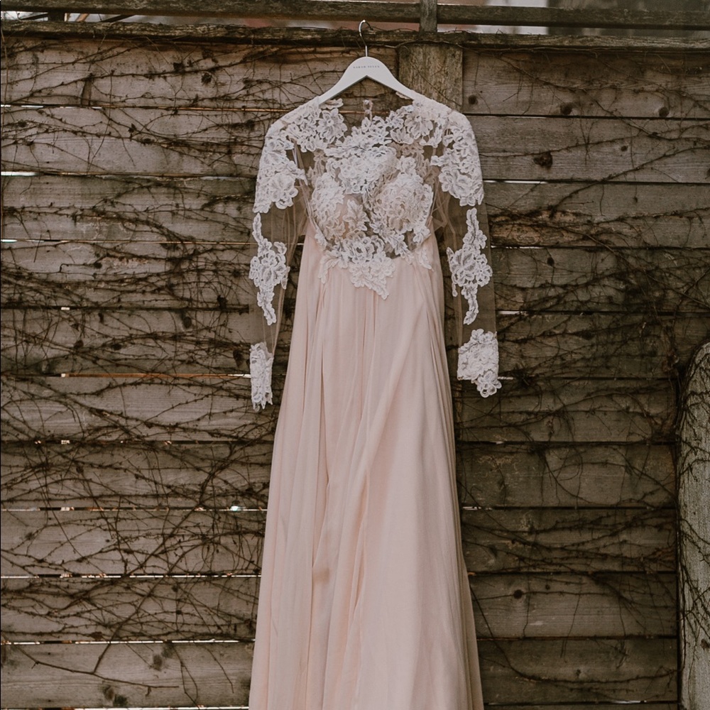 Custom Sarah Seven Lace and Silk Wedding Dress